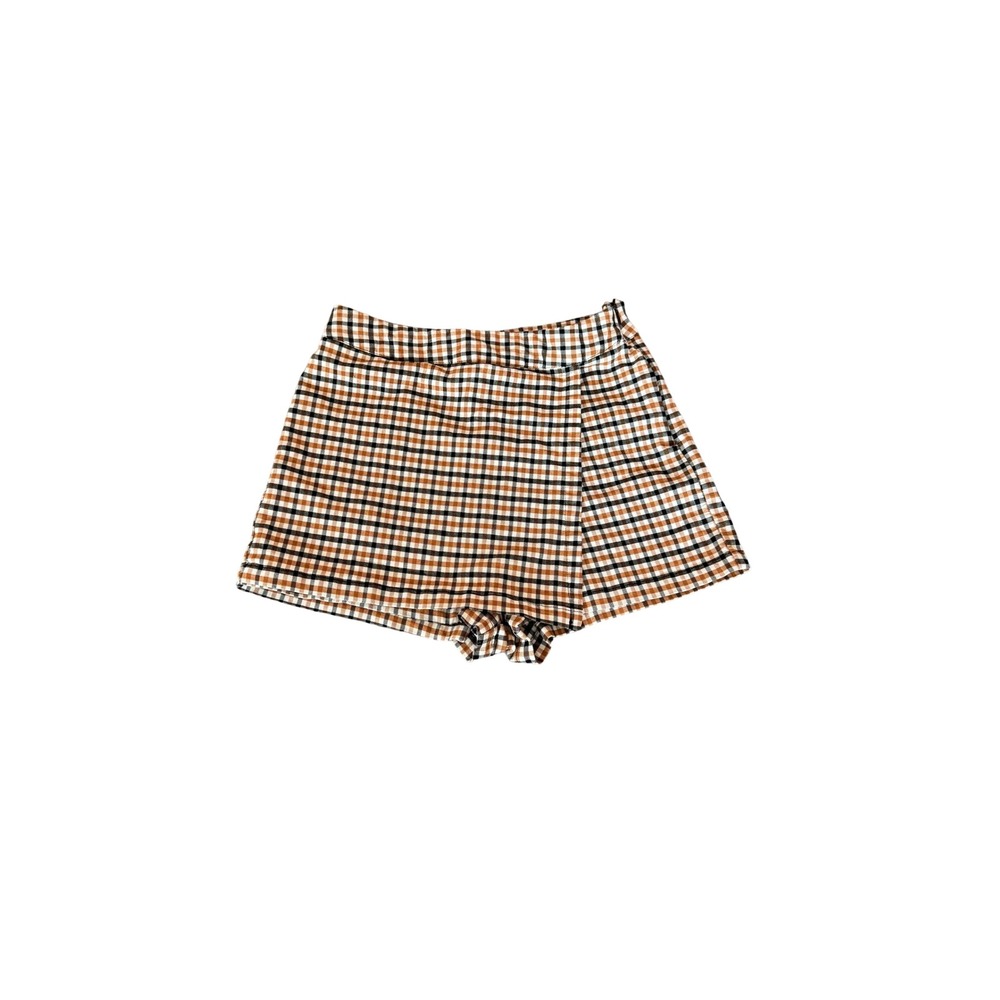 Rue21 Womens Brown Gingham Plaid High Waisted Wrap Front Skort Size M